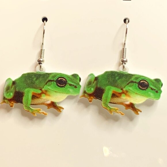 Frog Earring, Gift Idea, Frog Jewelry, Amphibian Earring, Silly Earring, Cute - Picture 2 of 5